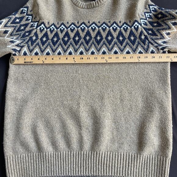 Old Navy Sweater Mens Extra Large Brown Fairisle Pullover Crew Knit Geometric XL - Picture 8 of 10